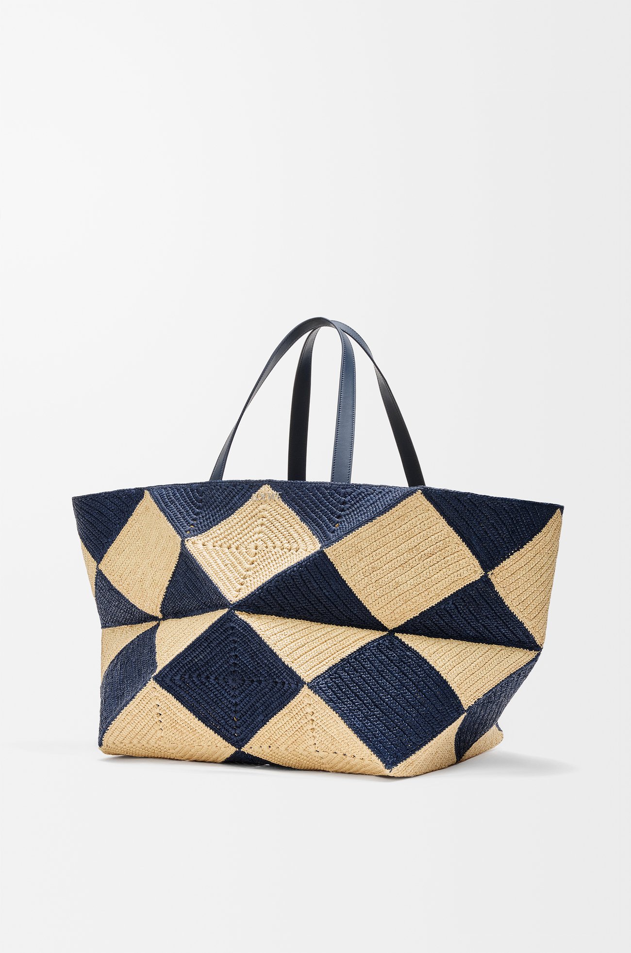 LOEWE XXL Puzzle Fold tote in raffia Natural/Navy