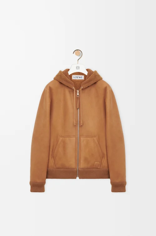 LOEWE Hooded jacket in shearling Tan