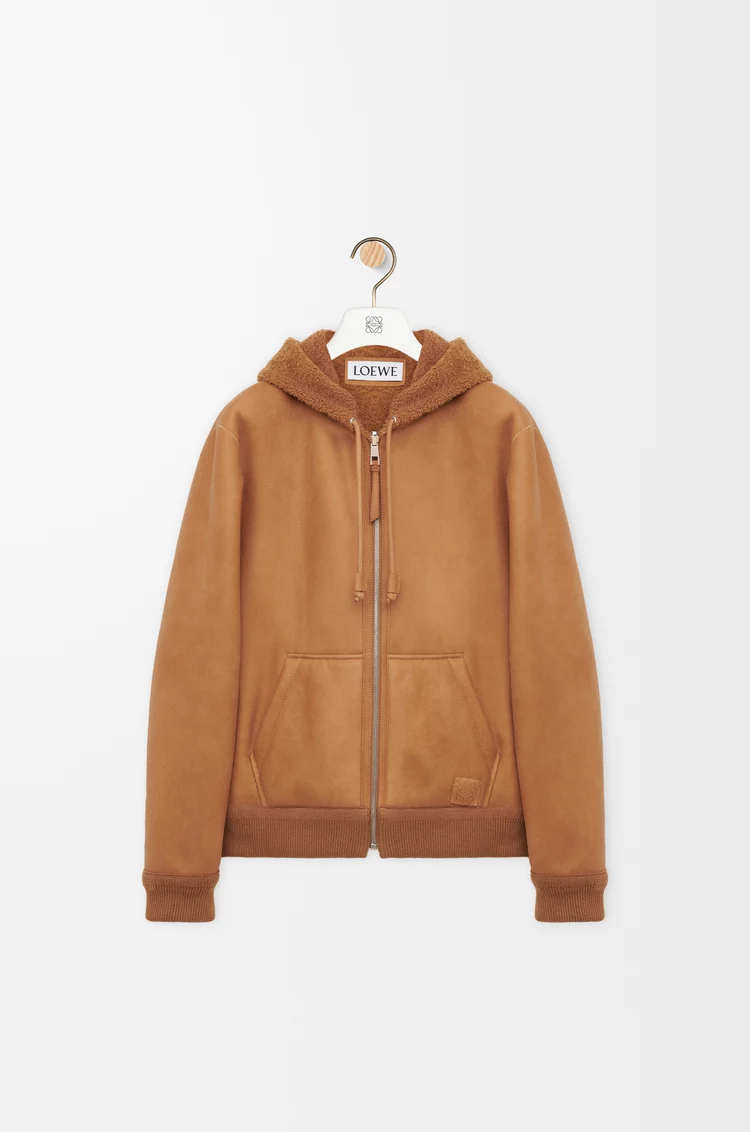 LOEWE Hooded jacket in shearling Tan