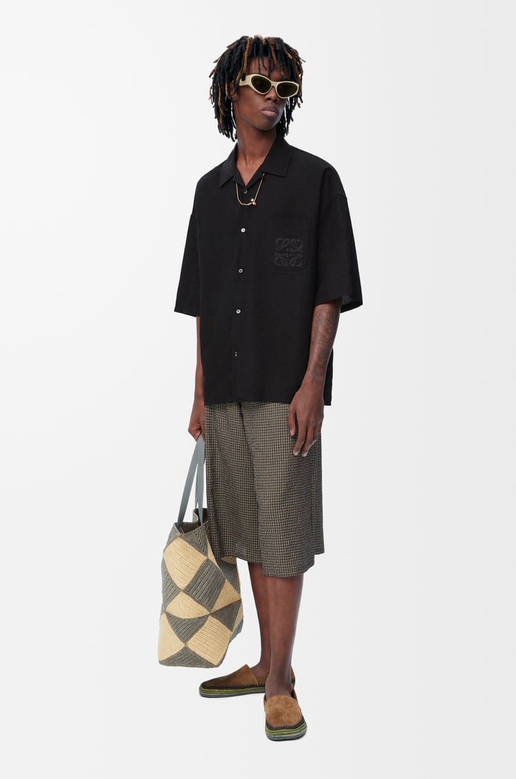 LOEWE Short sleeve shirt in viscose and linen Black