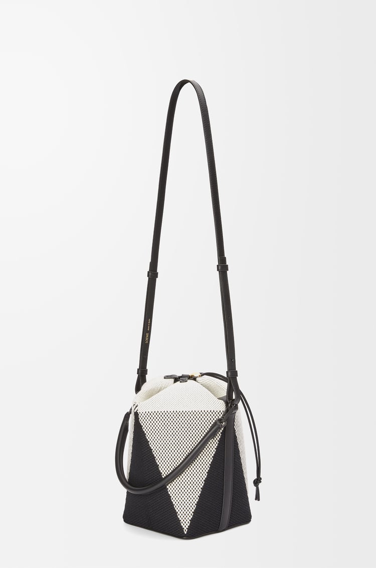 LOEWE Treasure Bako bucket in canvas jacquard and calfskin Natural/Black