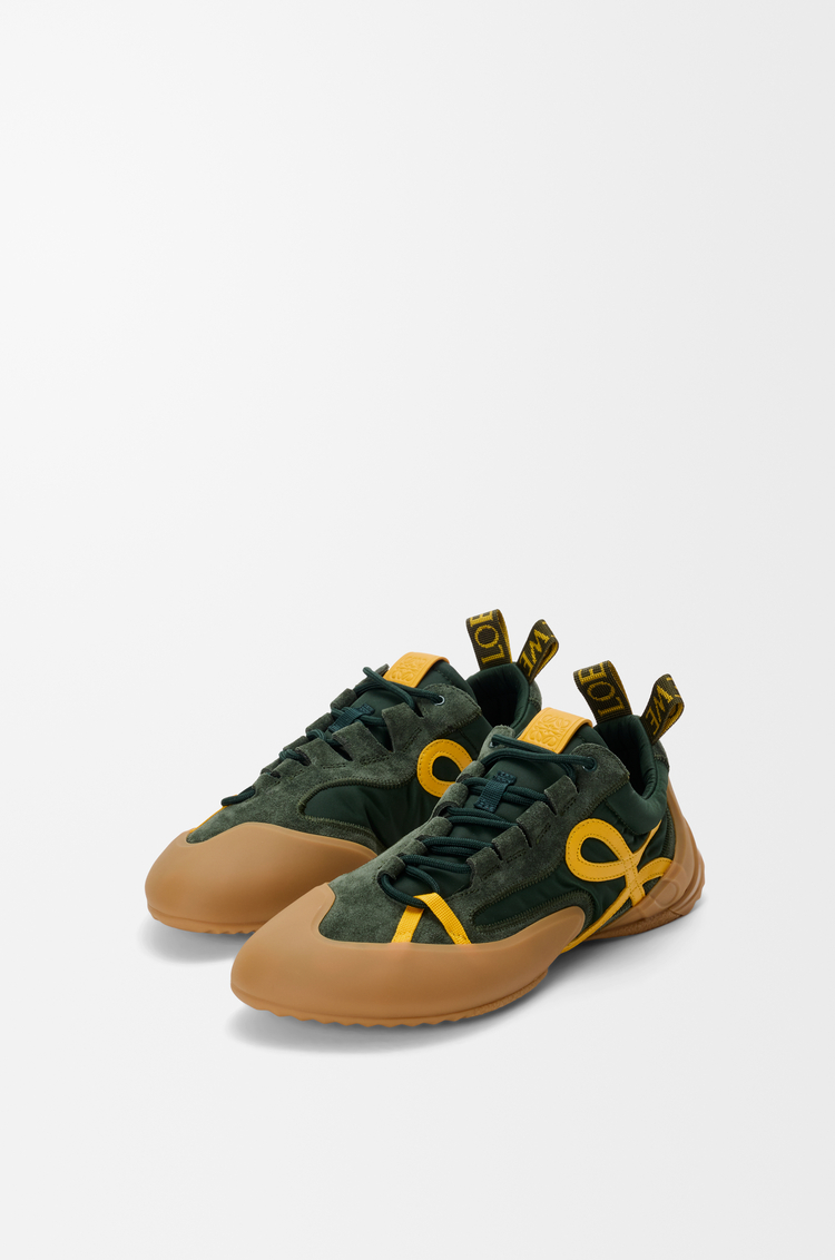 LOEWE Zapatilla Grip en nailon y ante Verde Caqui/Amarillo