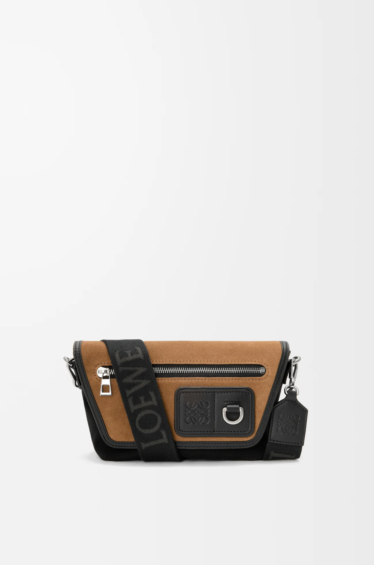 LOEWE Mini Flex messenger in canvas and suede Black/Dark Gold