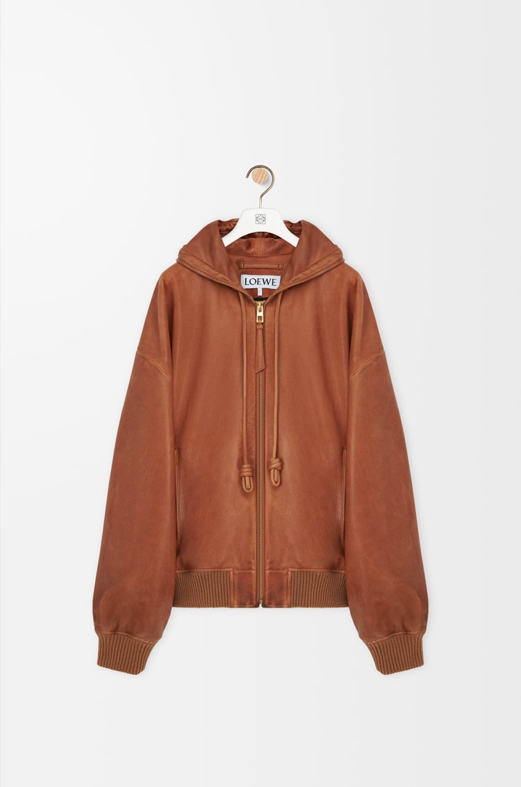 LOEWE Chaqueta con capucha en piel napa de cordero Marrón Claro