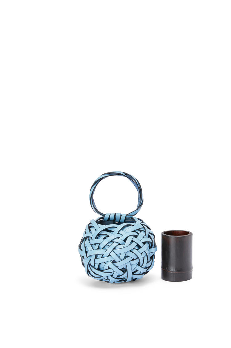 LOEWE Woven nest vase in calfskin and bamboo Light Blue