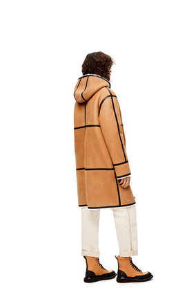 LOEWE Hooded coat in shearling Beige/Dark Brown