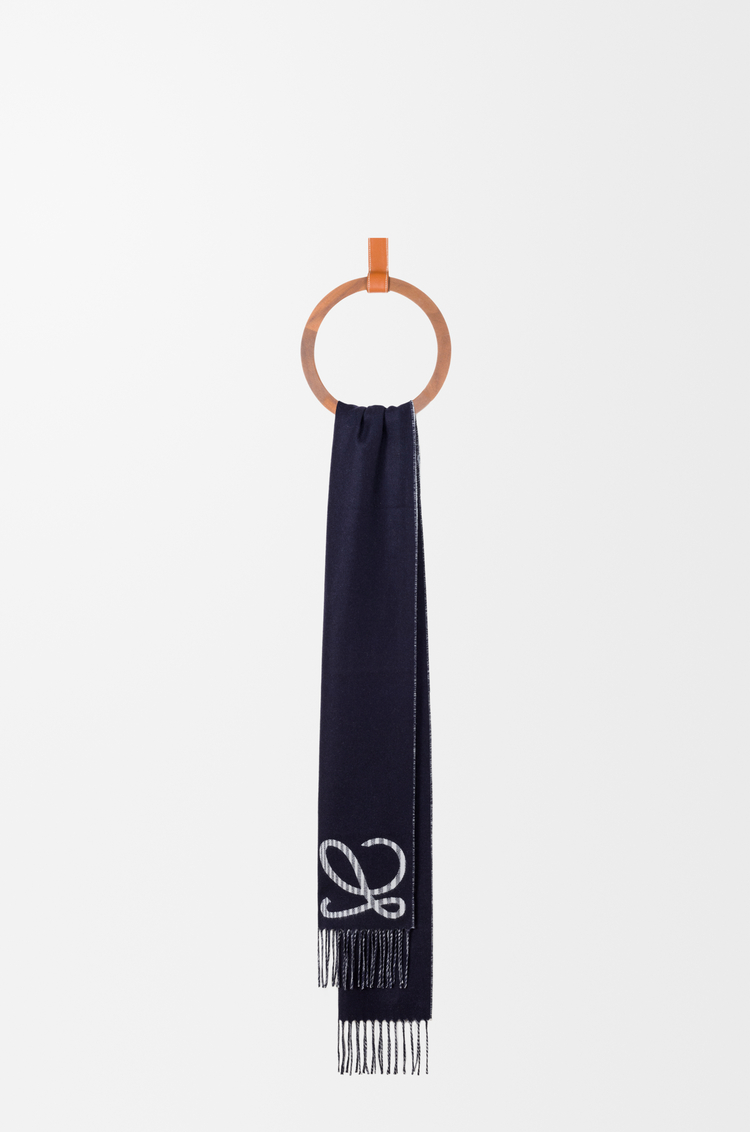 LOEWE Bufanda en seda y cashmere Azul Marino/Blanco