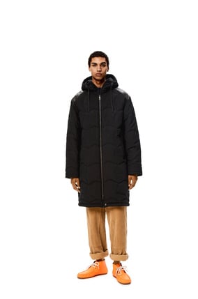 LOEWE Long puffer coat in cotton and calfskin Black plp_rd