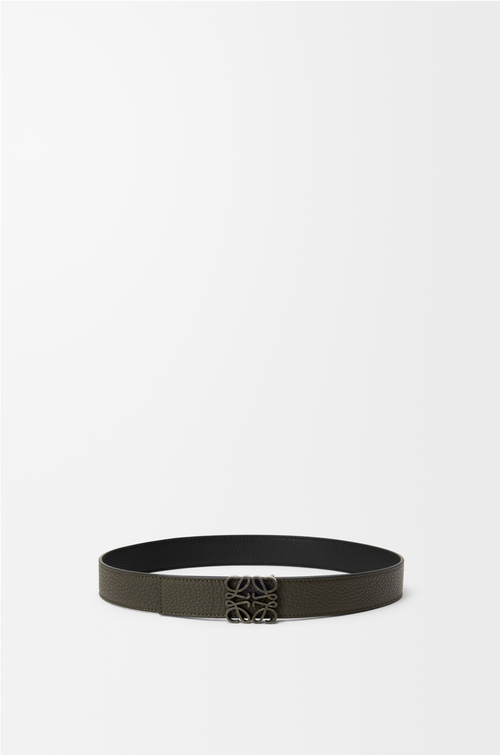 LOEWE 柔軟粒面小牛皮雙面 Anagram 腰帶 深卡其色/黑色/深鈀金色