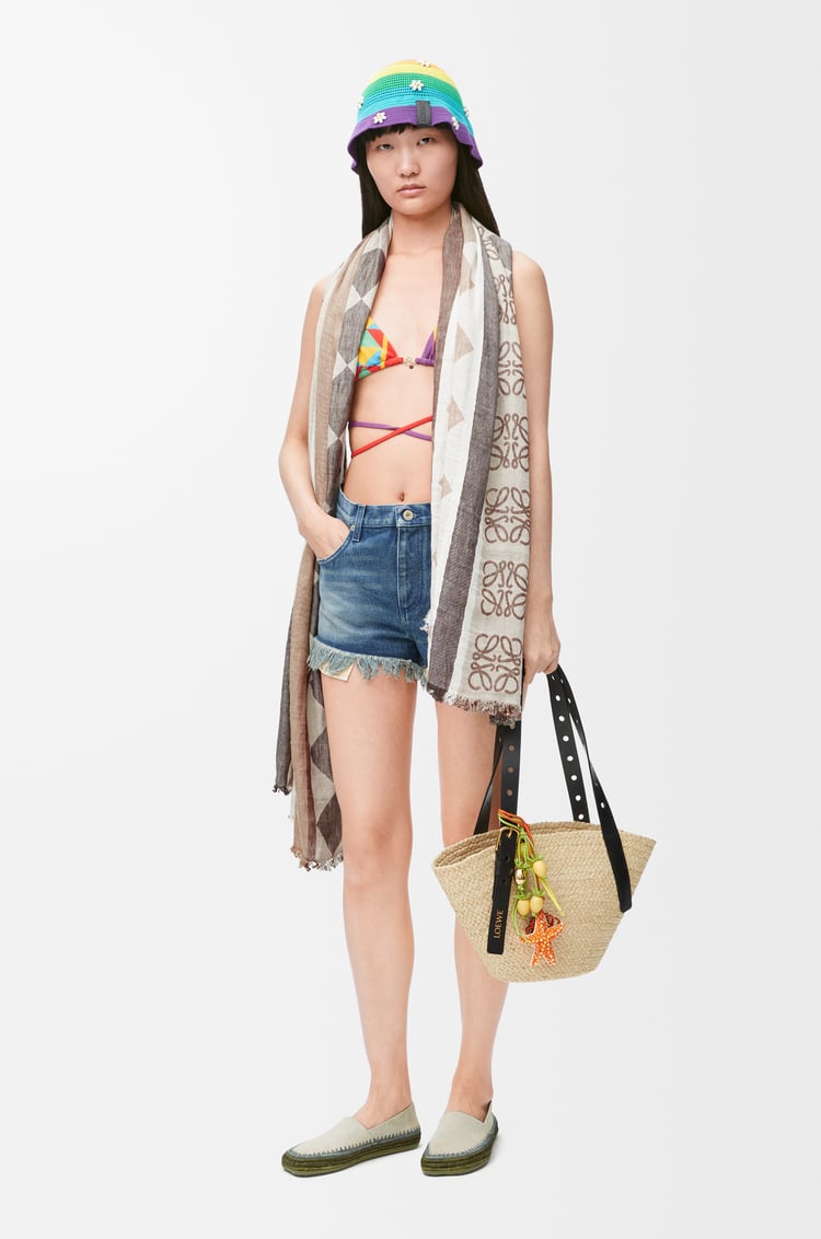 LOEWE Scarf in linen and cotton Light Beige/Dark Beige