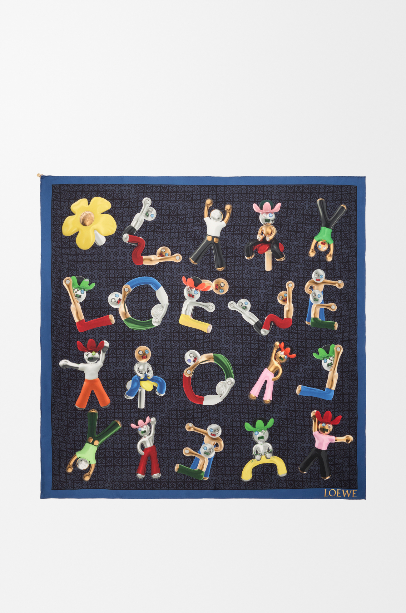 LOEWE Scarf in silk Navy Blue/Multicolor