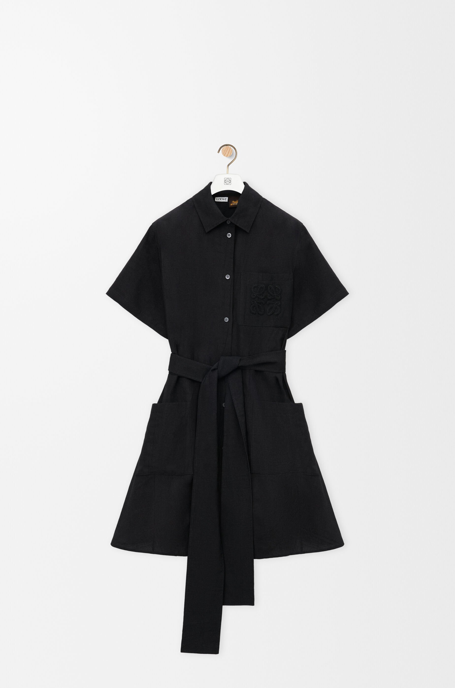 Shirt dress in viscose and linen Black - LOEWE