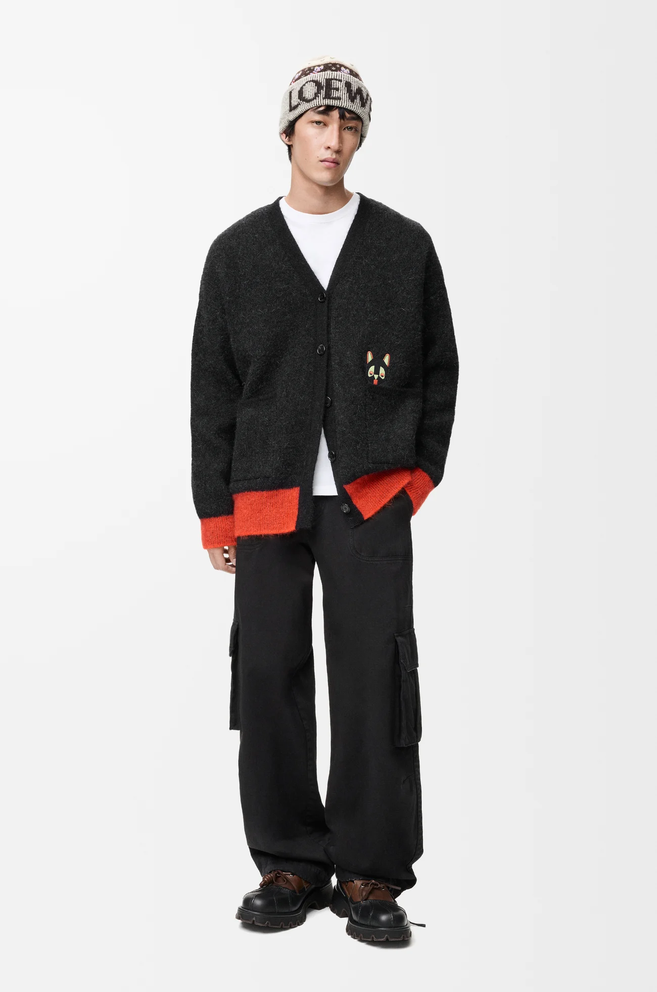 LOEWE Cárdigan en mezcla de mohair Negro/Naranja