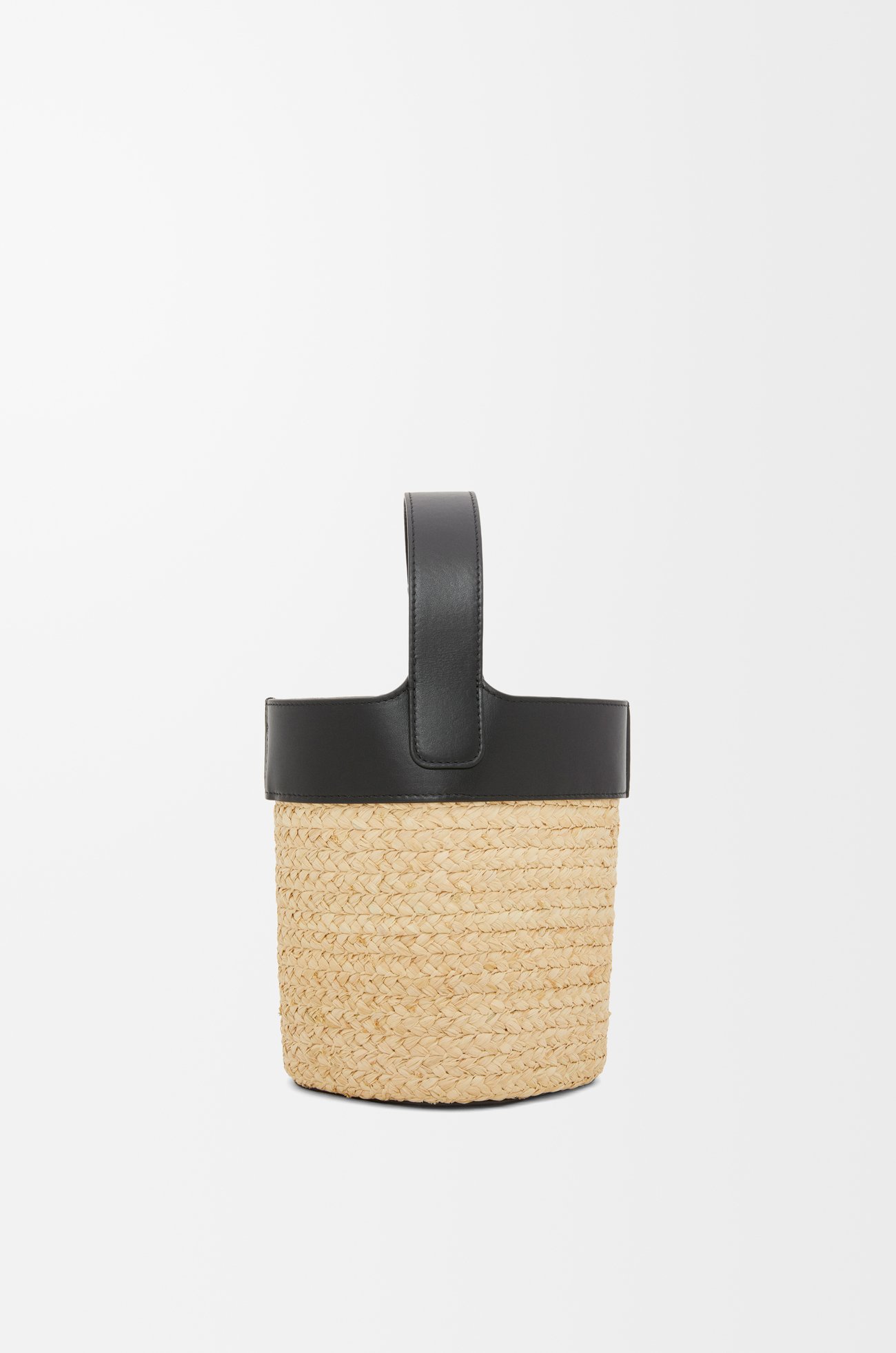 LOEWE Mini Pebble bucket in raffia and calfskin Natural/Black