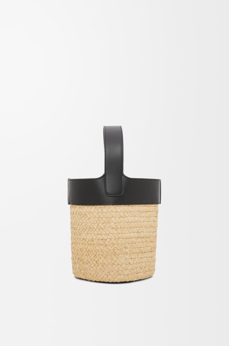 LOEWE 迷你酒椰纖維和小牛皮 Pebble 水桶包 自然色/黑色