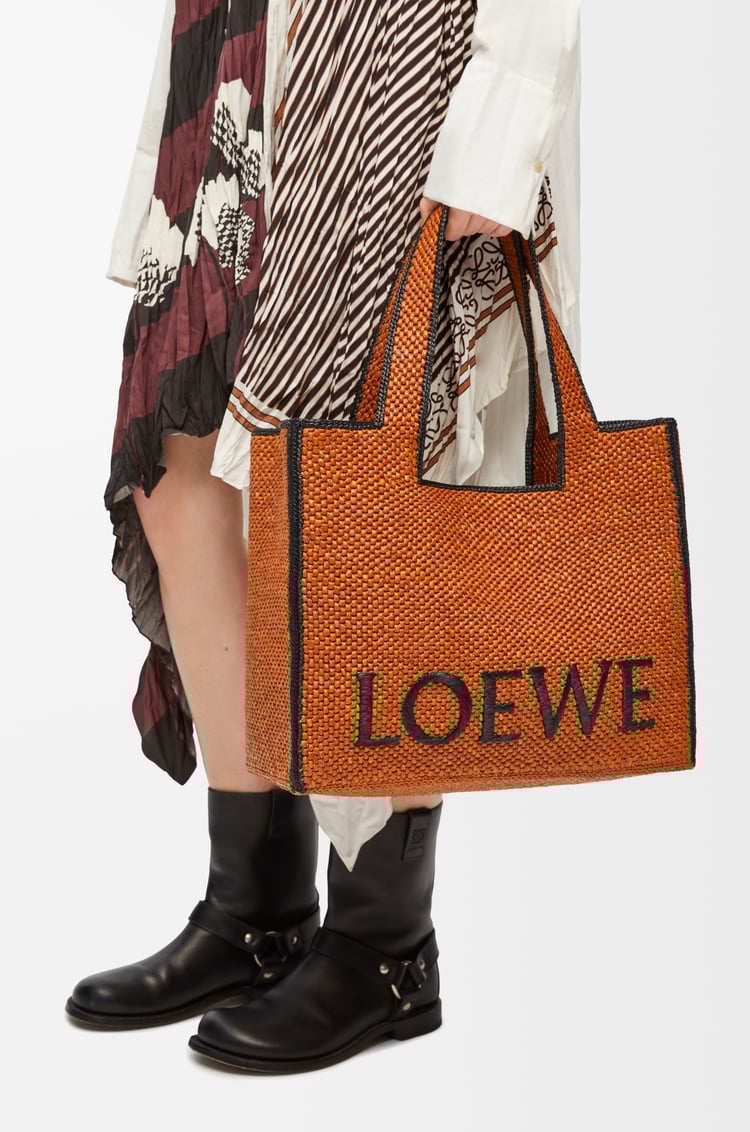 LOEWE Large LOEWE Font Tote in raffia Honey Gold