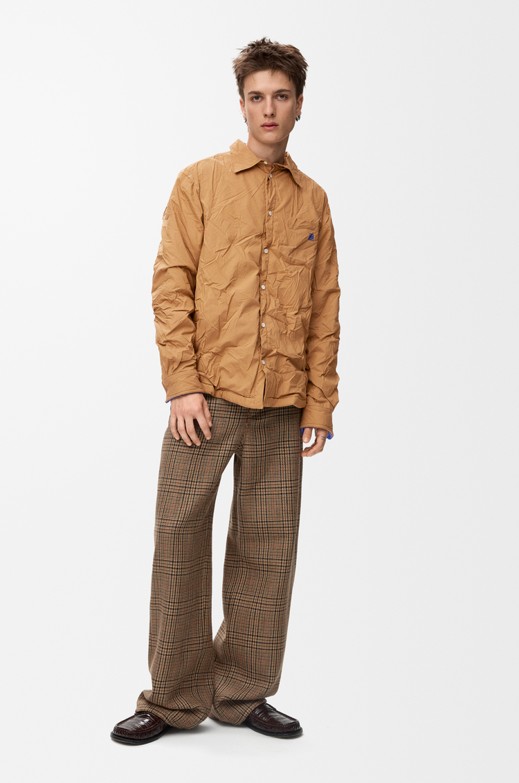 LOEWE Chemise hybride en coton mélangé et laine Camel/Blue