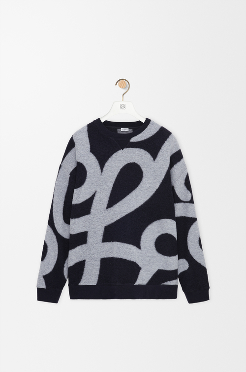 LOEWE Felpa in lana e cotone Blu Navy/Grigio