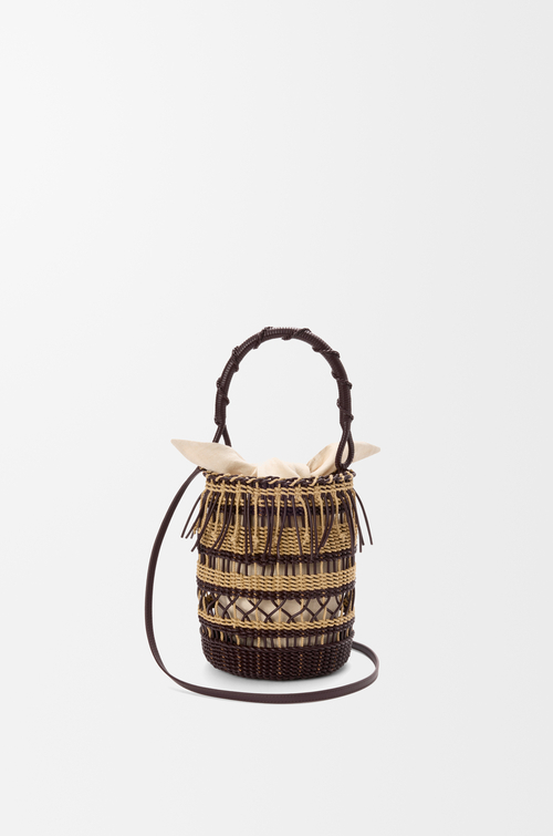 LOEWE Bucket in cord and leather Dark Brown/Multicolor