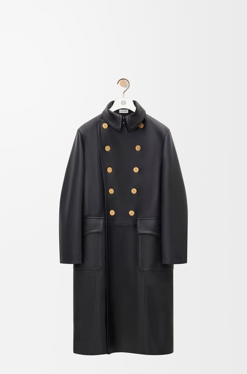 LOEWE Double-breasted coat in nappa lambskin Marine plp_rd