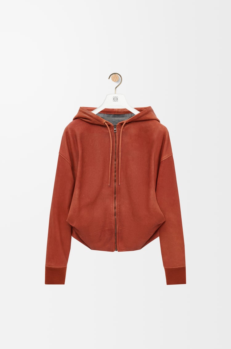 LOEWE Sudadera drapeada con capucha en piel napa de cordero Naranja