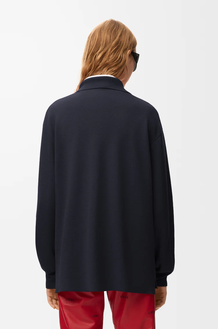 LOEWE Pull polo en cachemire et soie mélangés Bleu Marine Foncé