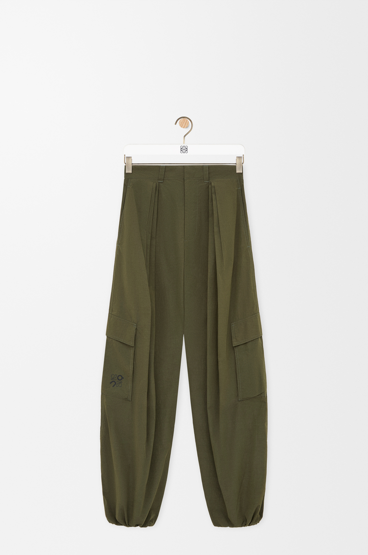LOEWE Pleated cargo trousers in technical shell Khaki Green