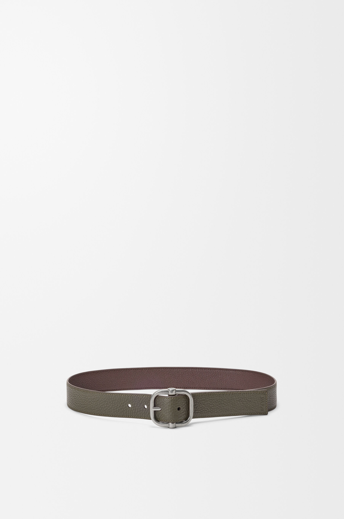 LOEWE 柔軟粒面小牛皮雙面 Loop 腰帶 巧克力色/深卡其色/復古鈀金色