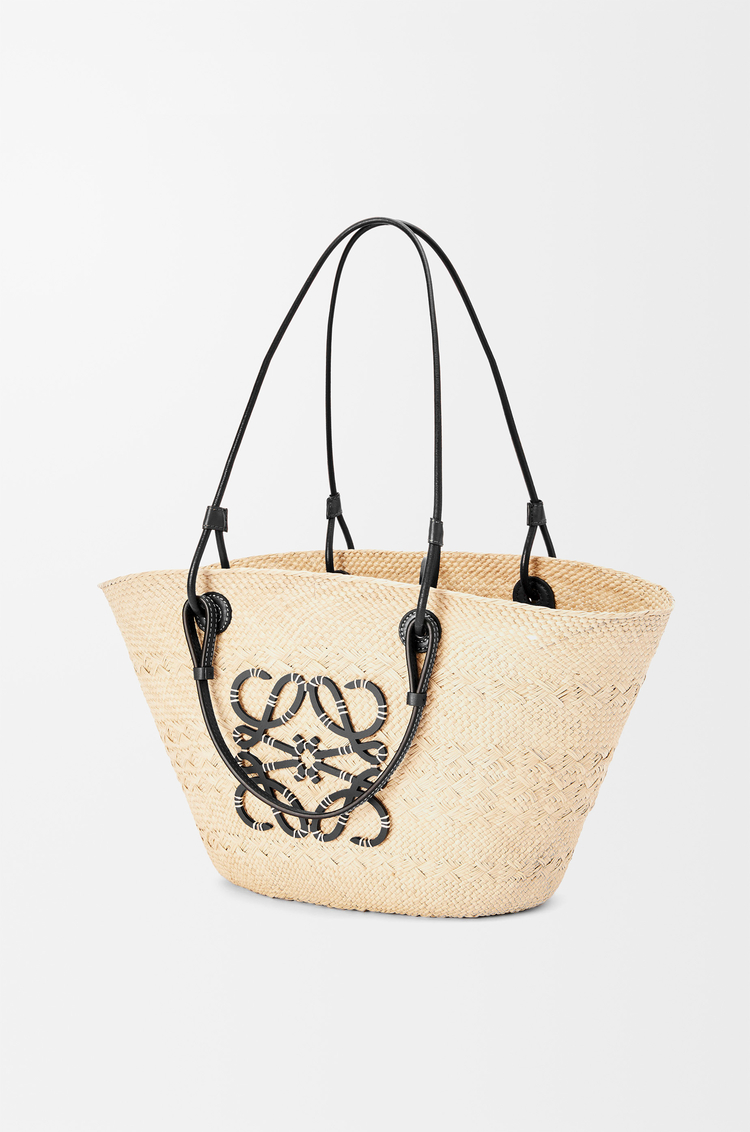 LOEWE Medium Anagram Basket bag in iraca palm and calfskin Natural/Black