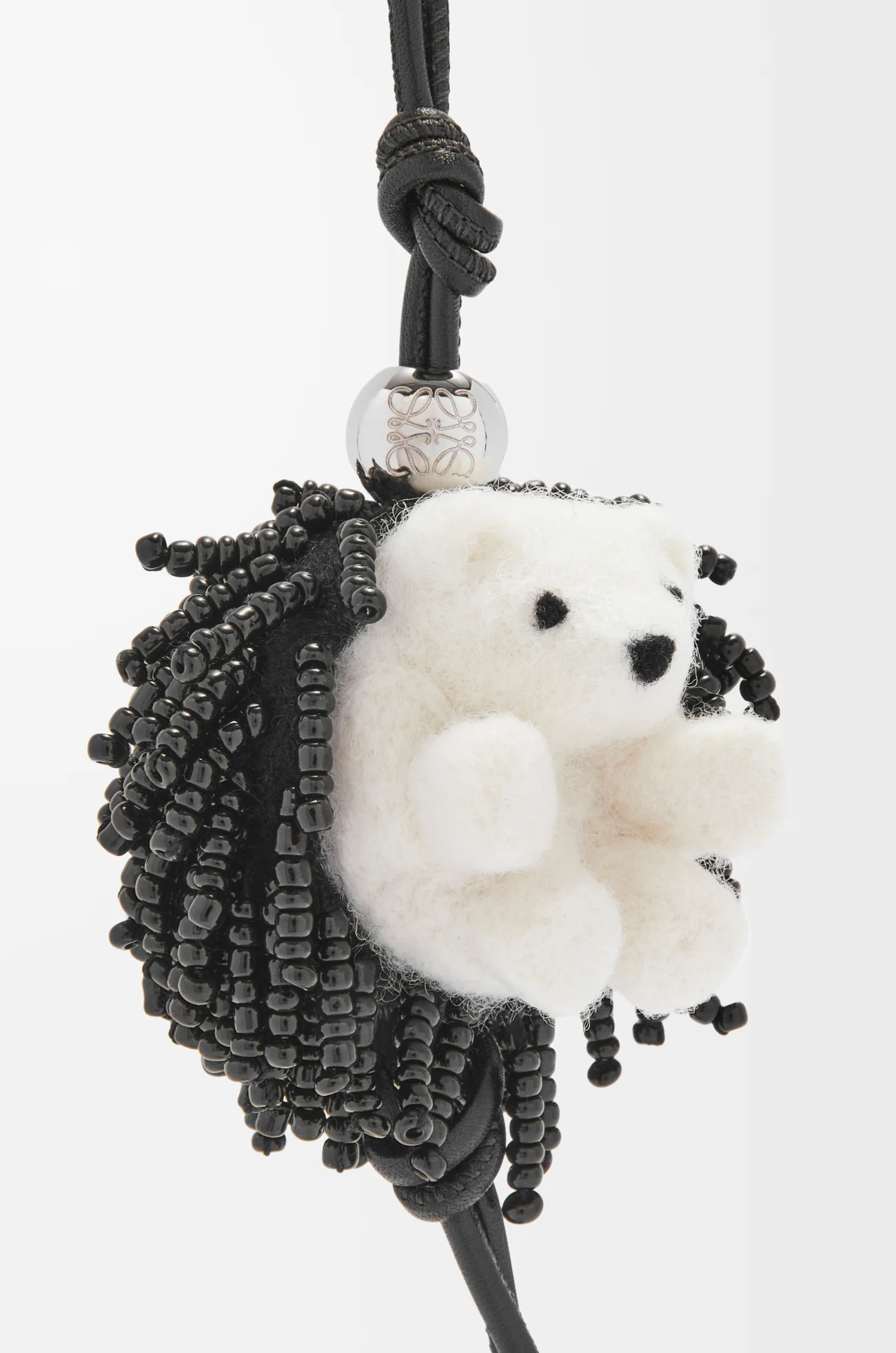 LOEWE Hedgehog charm in felt, beads and calfskin Black/Soft White