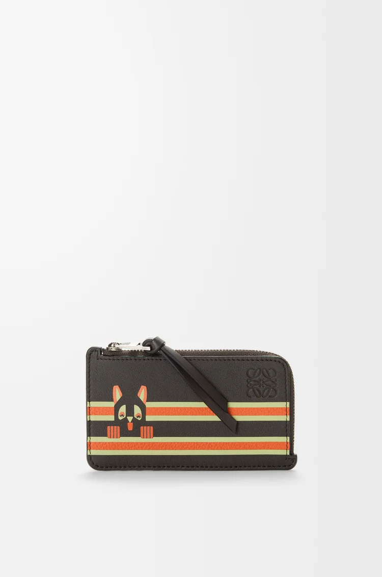 LOEWE Tarjetero-monedero Futurist Cat en piel de ternera Topo Oscuro/Naranja