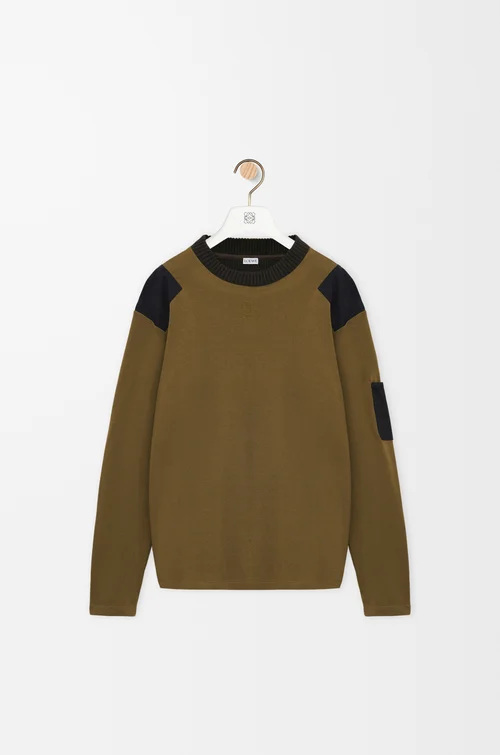 LOEWE Top de manga larga en mezcla de algodón Caqui/Negro