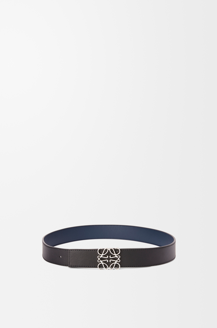 LOEWE Cinturón reversible Anagram en piel de ternera lisa Azul Océano/Negro/Paladio