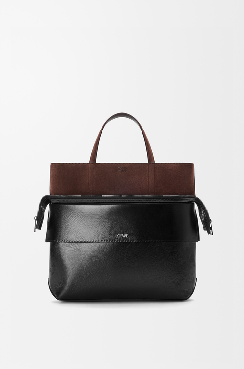 LOEWE Small Switch tote in paper calf and suede Black/Espresso