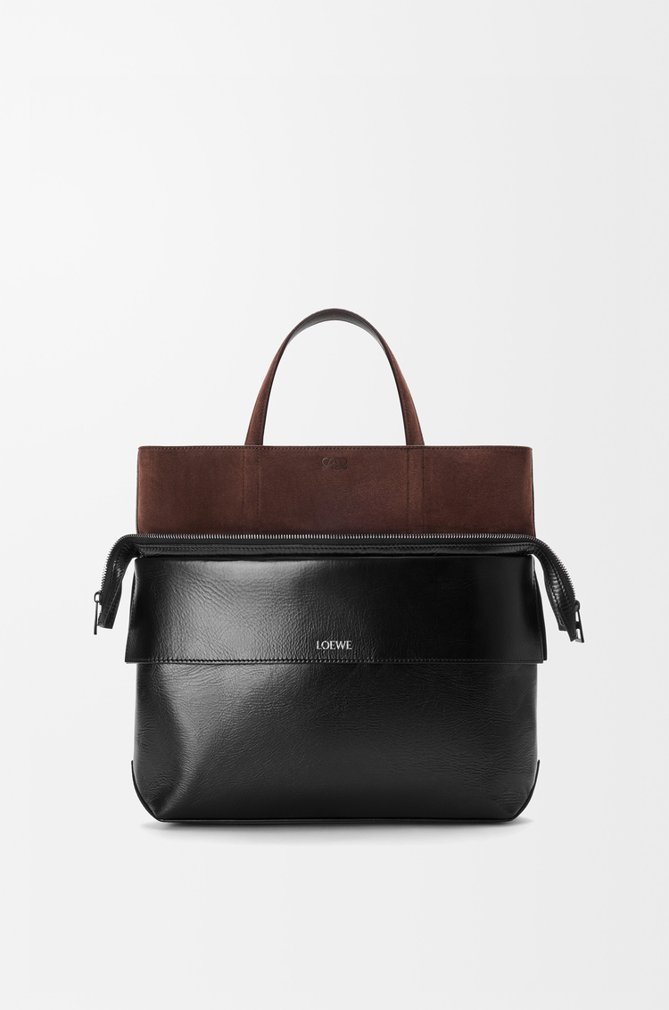 LOEWE Small Switch tote in paper calf and suede Black/Espresso