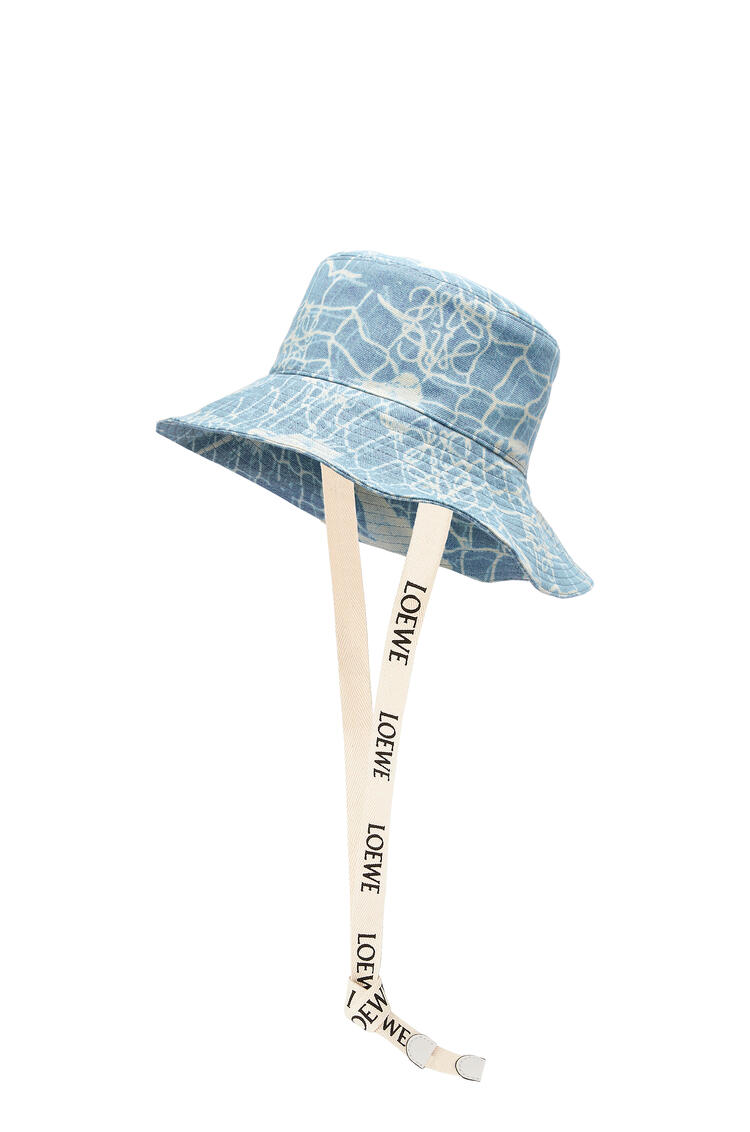 LOEWE Sombrero de pescador en tejido denim y piel de ternera con sirenas Indigo/Blanco Suave pdp_rd