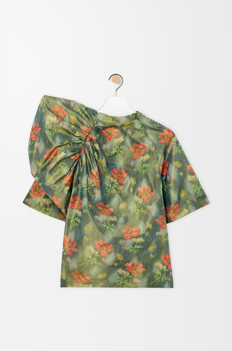 LOEWE Top drapeado en tafetán de mezcla de seda Verde Oscuro/Rojo
