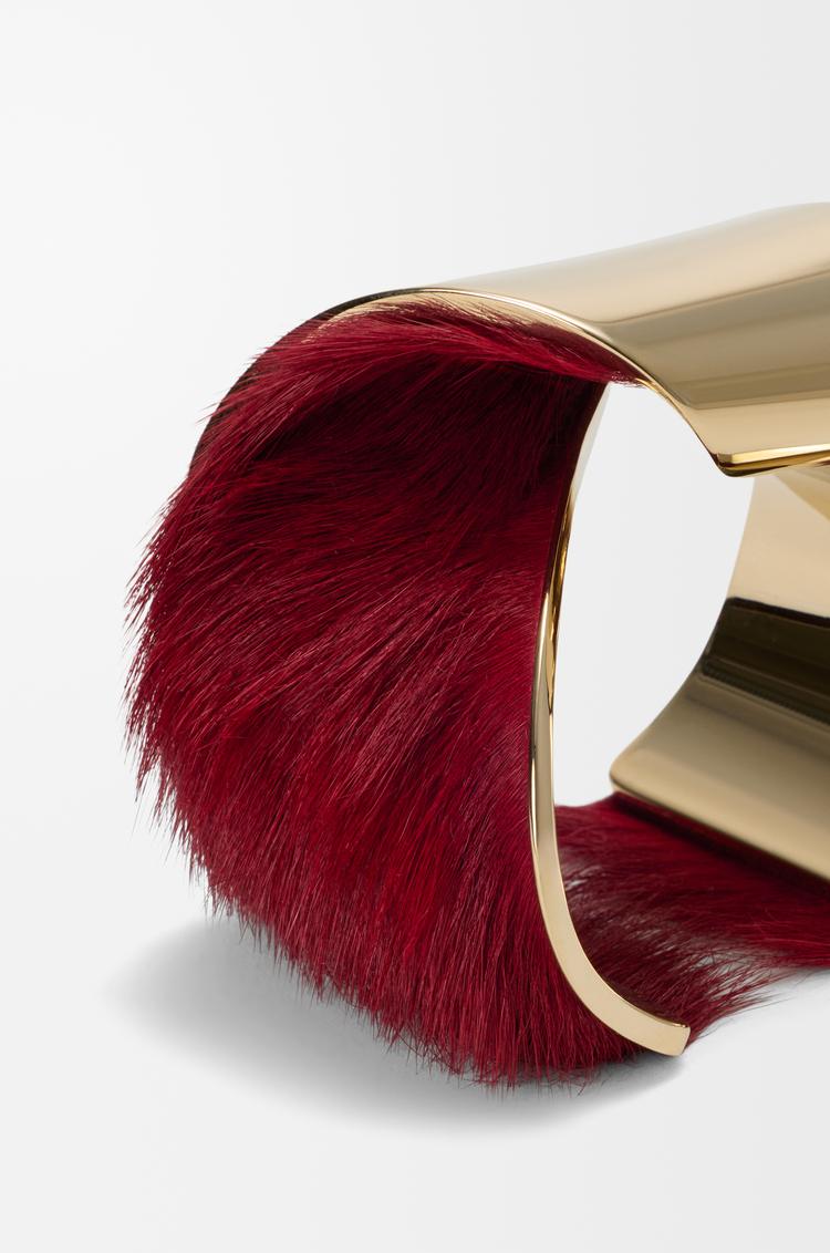 LOEWE Wide twisted cuff in hairy calfskin Gold/Red