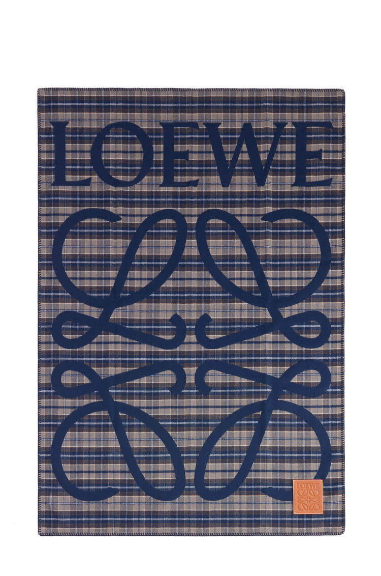 LOEWE LOEWE check blanket in wool and cashmere Navy Blue/Multicolor