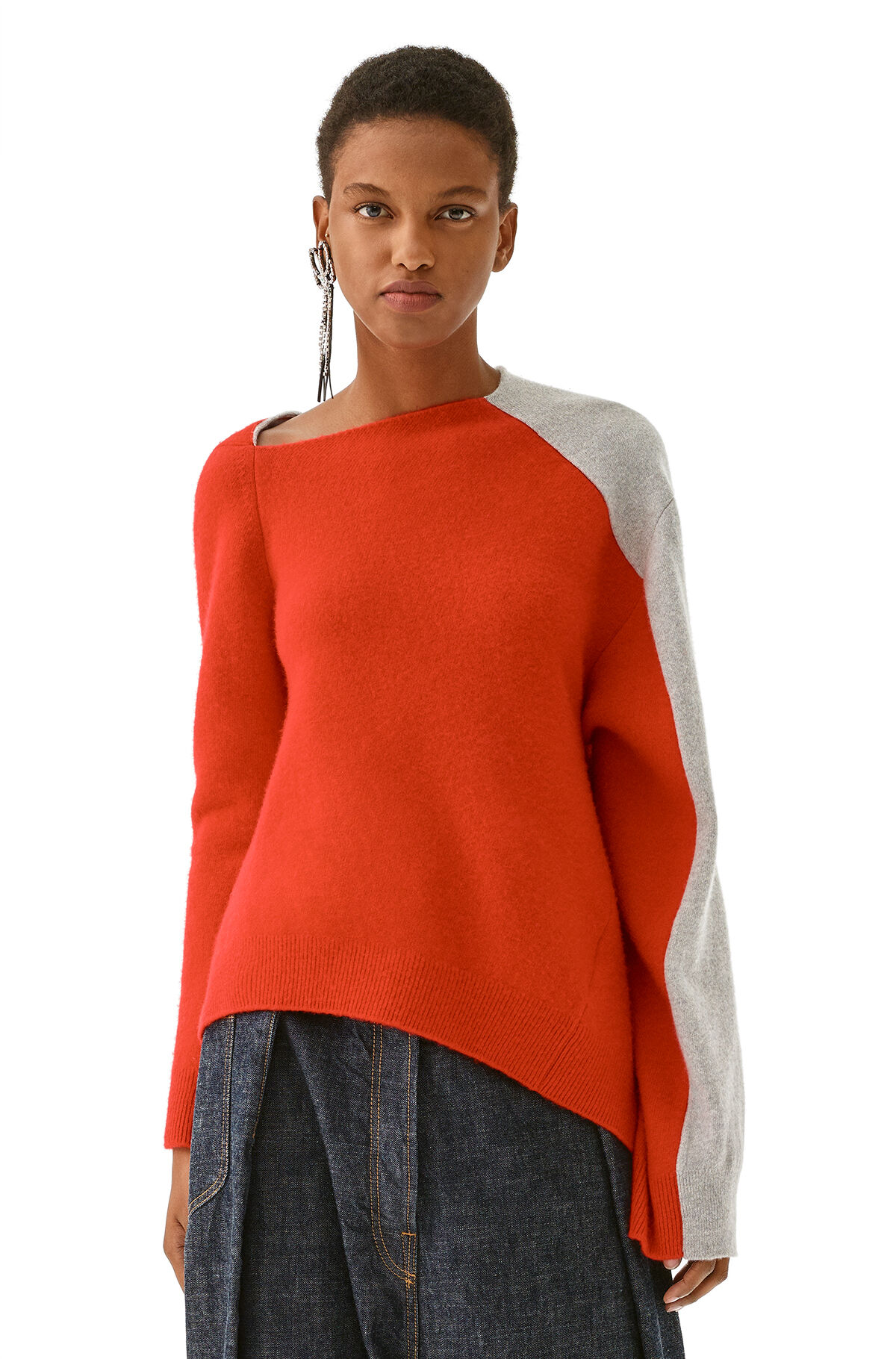 Asymmetric Knit Sweater Red/Grey LOEWE