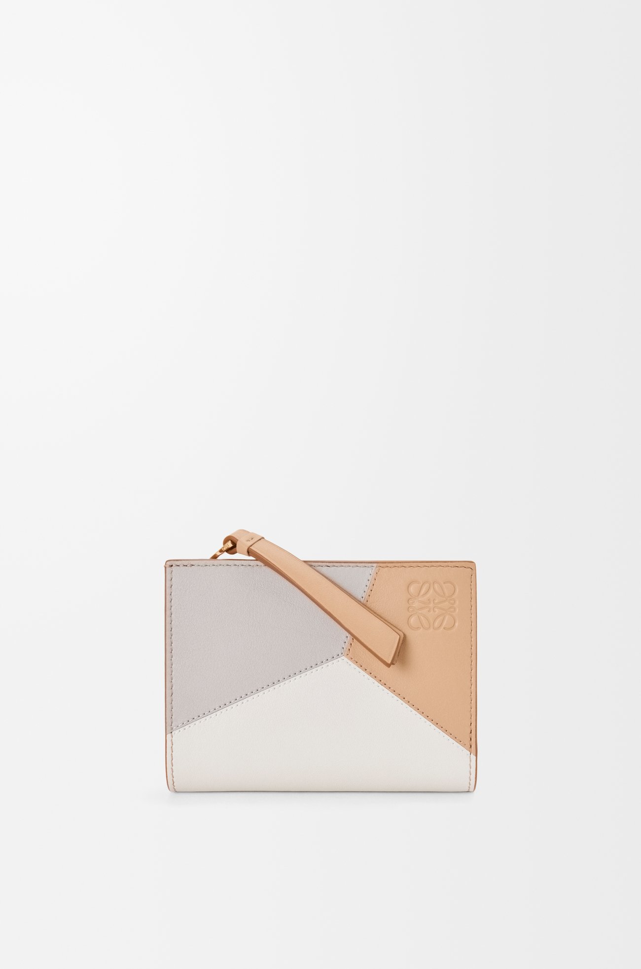 LOEWE Cartera compacta Puzzle en piel de ternera clásica Gris Claro/Beige Sedoso