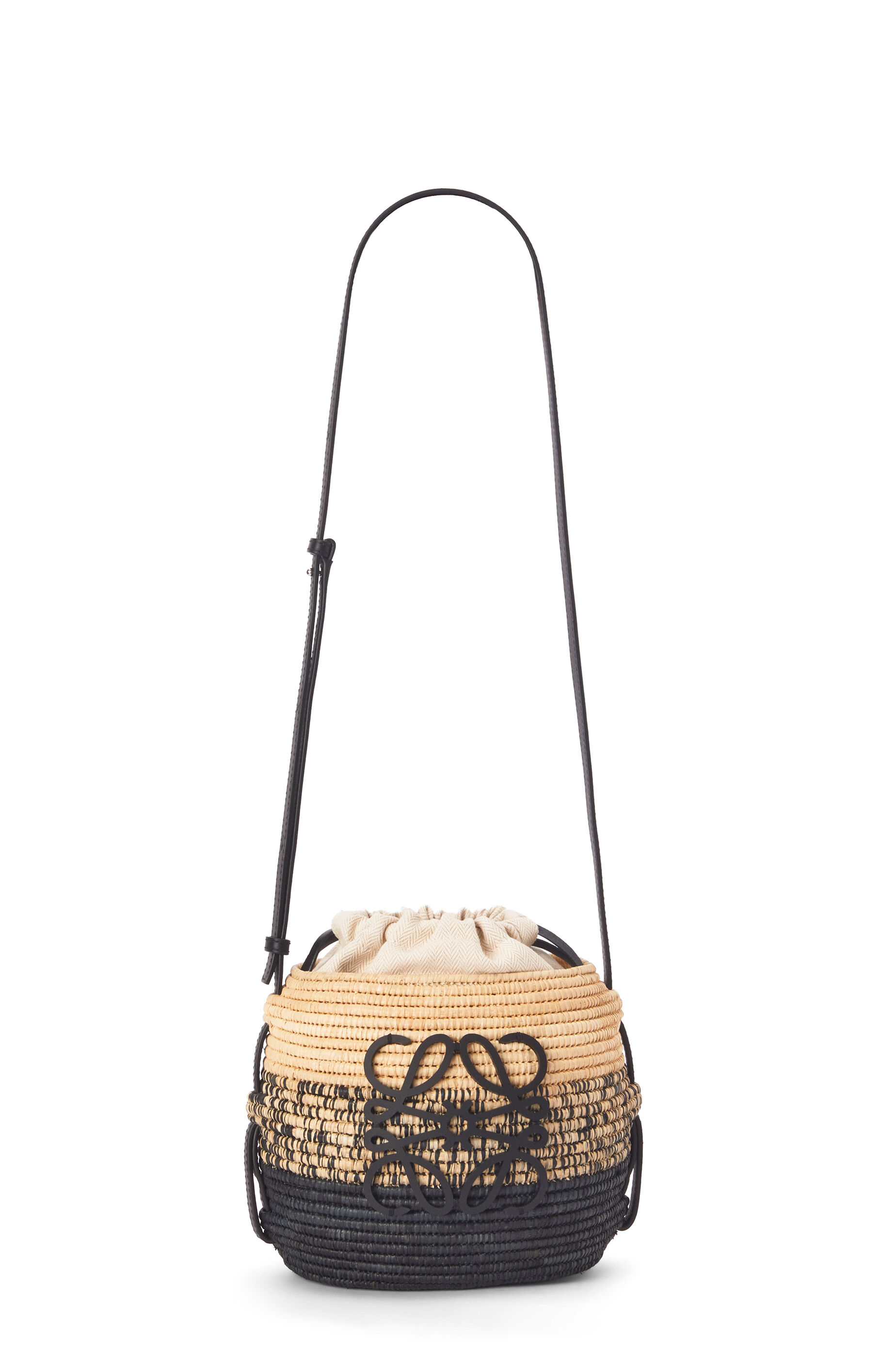 Beehive Basket bag in raffia and calfskin Natural/Black - LOEWE