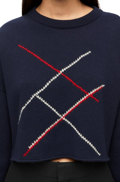 LOEWE Cropped Argyle sweater in wool Dark Navy Blue plp_rd