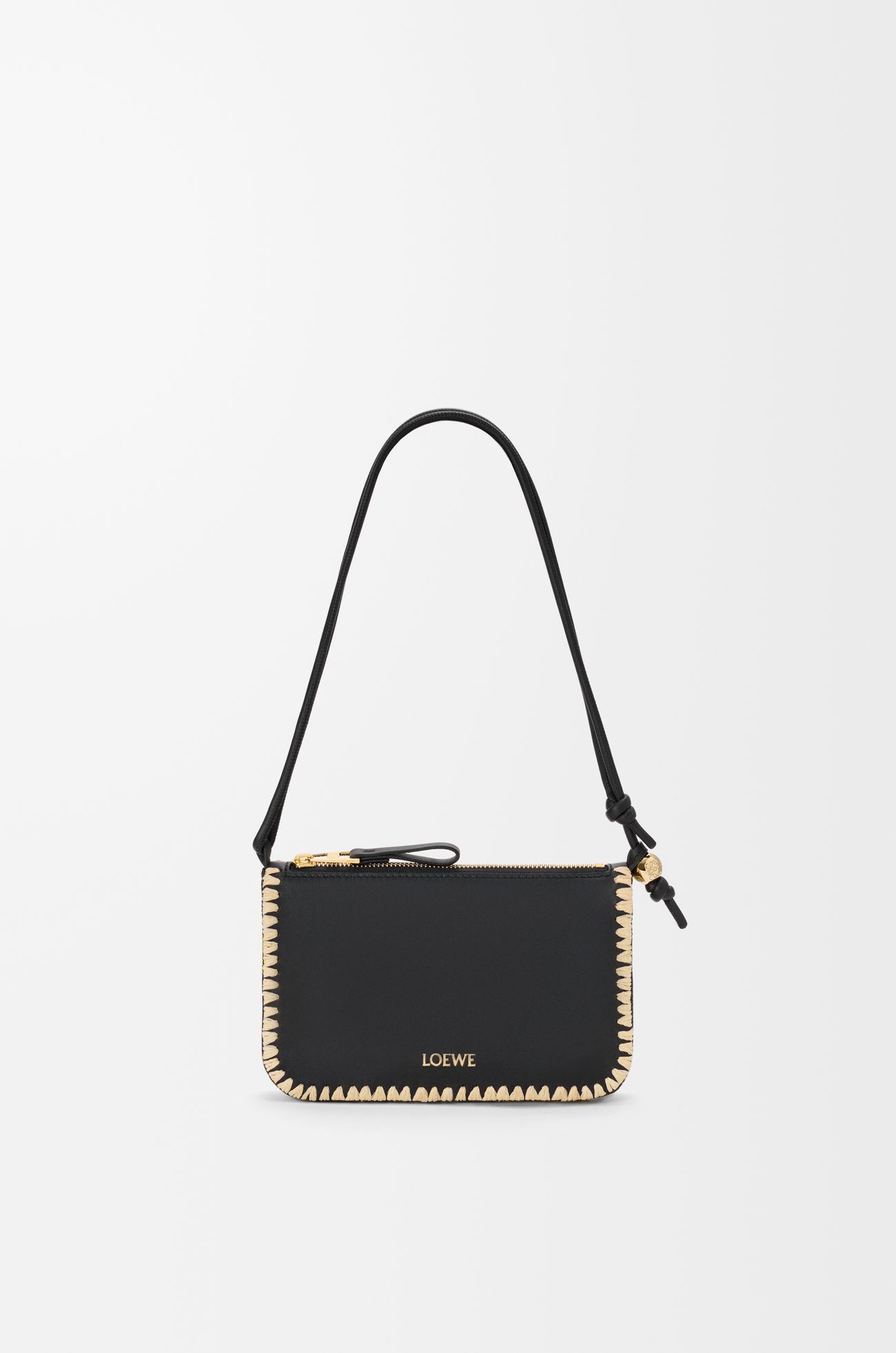 LOEWE Rio pouch in classic calfskin and raffia Black