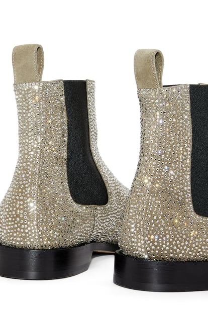 LOEWE Campo Chelsea boot in calf suede and allover rhinestones Khaki Green plp_rd