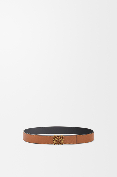 LOEWE Reversible Anagram belt in soft grained calfskin and smooth calfskin Tan/Black/Old Gold