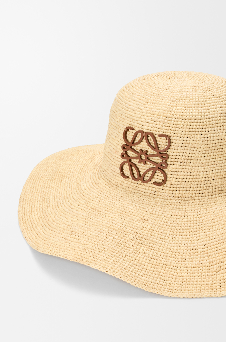 LOEWE 拉菲草和牛皮革遮阳帽 自然色