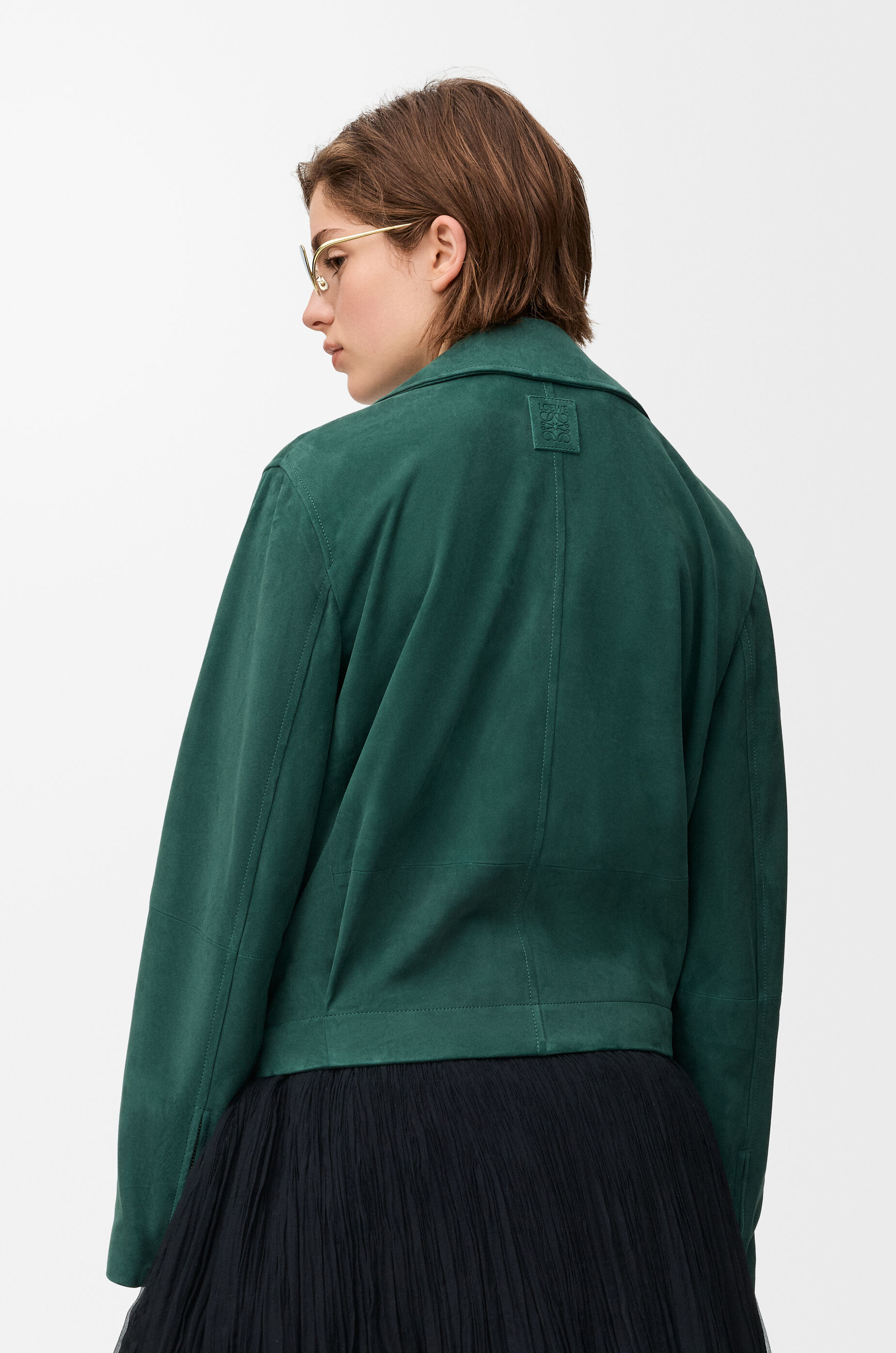 Belted jacket in suede goatskin Green - LOEWE