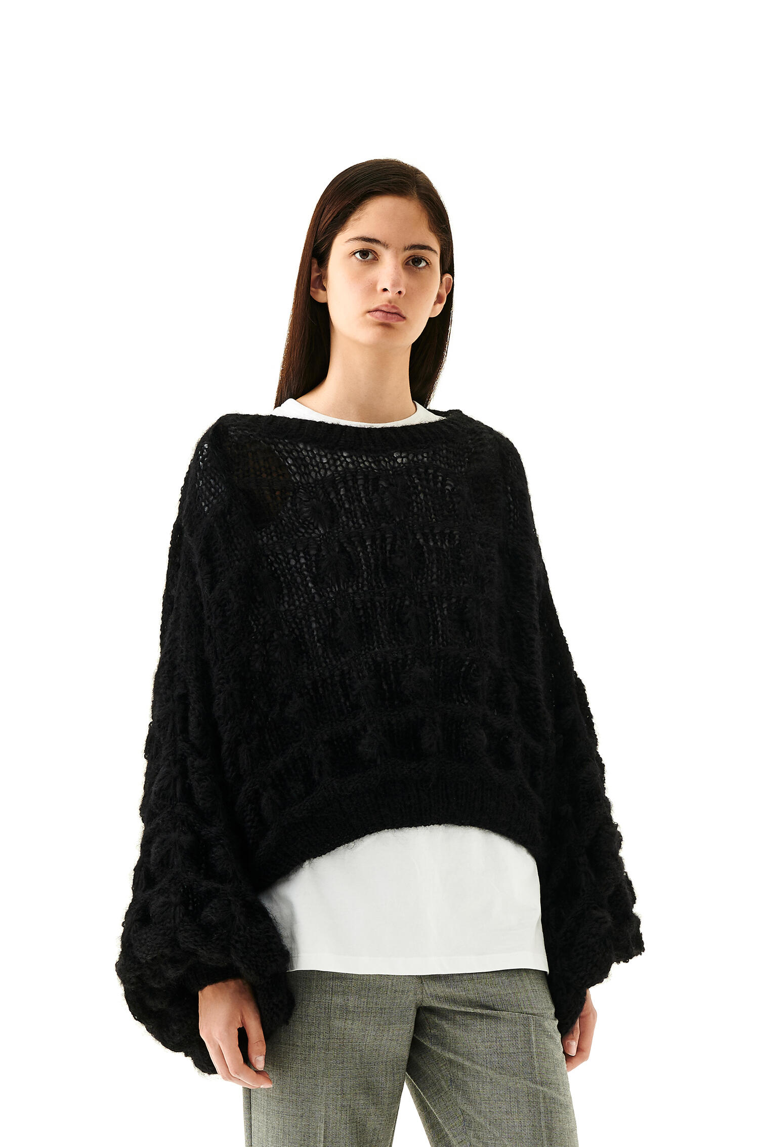 Balloon sleeve cable sweater in mohair Black LOEWE