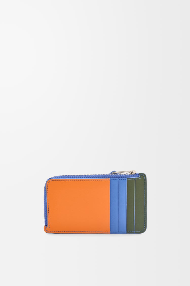 LOEWE Puzzle coin cardholder in classic calfskin Seaside Blue/Bright Orange